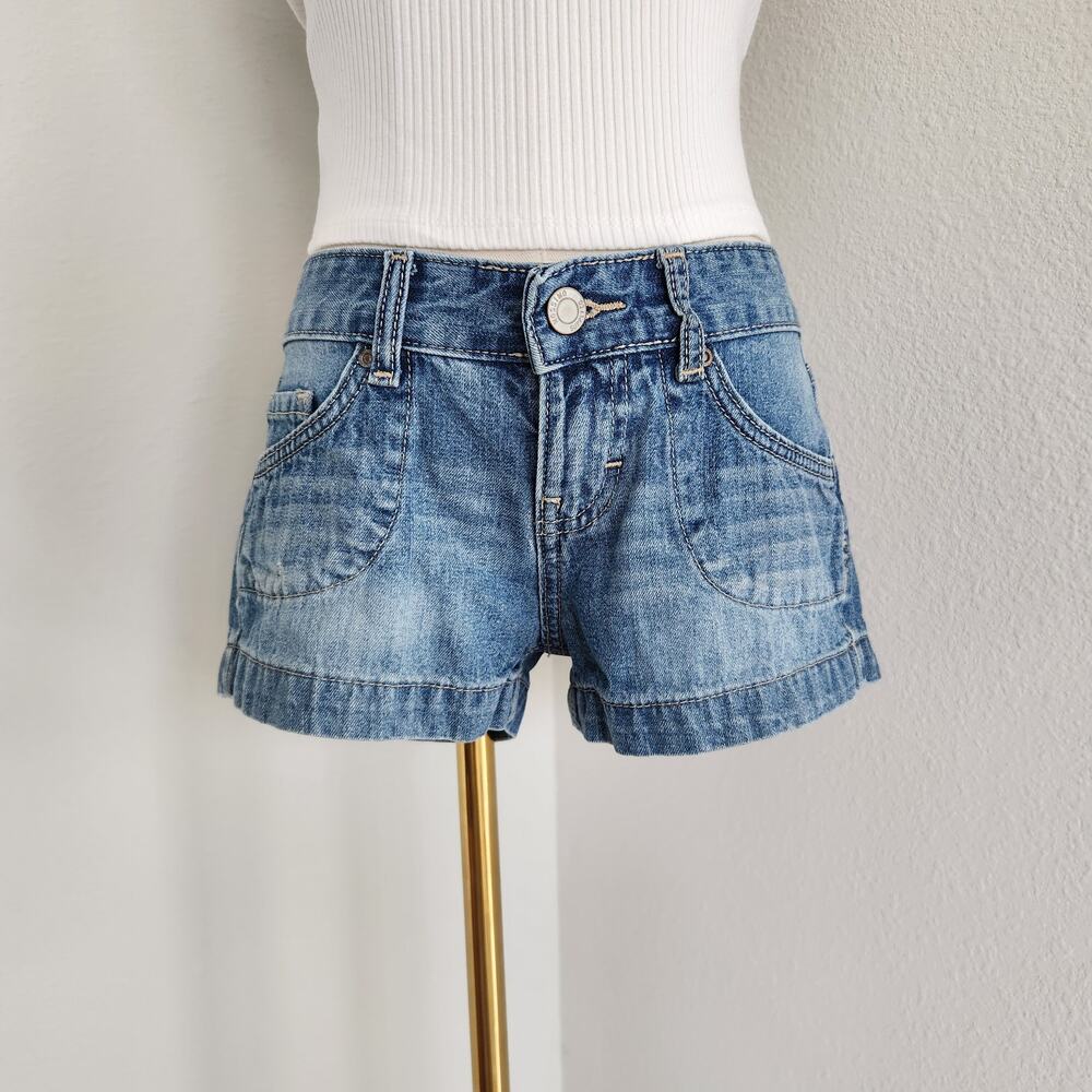 Vintage Y2K Low Rise Denim Micro Mini Jean Shorts Mid Wash Mossimo Supply Co 2